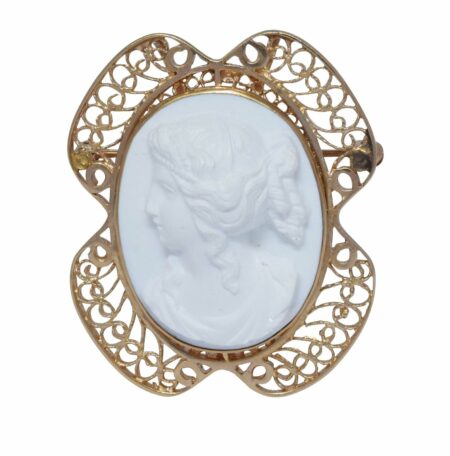 Cameo Style Brooch 14k Yellow Gold Filigree