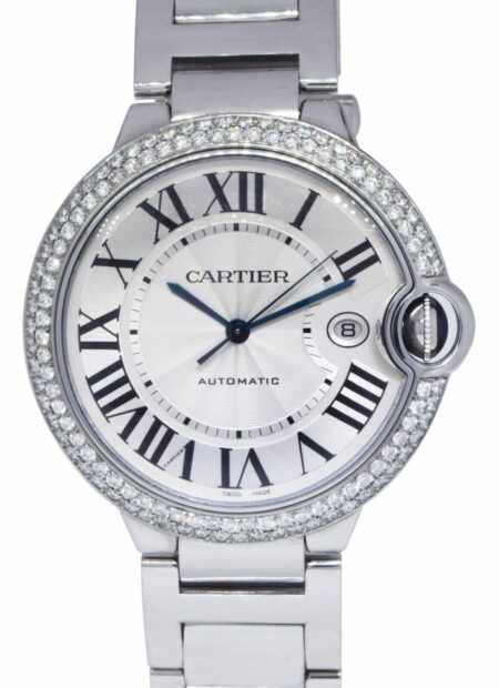 Cartier Ballon Bleu 42mm Steel Diamond Bezel Automatic Watch W69012Z4 3001