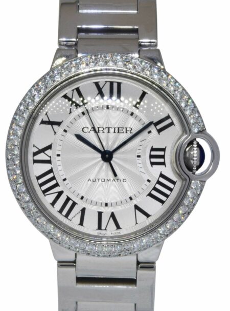 Cartier Ballon Bleu Steel 
Diamond Silver Dial Ladies 36mm Automatic Watch 3284