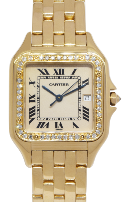 Cartier Panthere Large 18k Yellow Gold Diamond Bezel Ladies Quartz Watch 883969