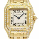 Cartier Panthere Small 18k Yellow Gold Diamond Bezel 
Lugs Ladies Quartz Watch