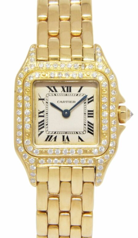 Cartier Panthere Small 18k Yellow Gold Diamond Bezel 
Lugs Ladies Quartz Watch