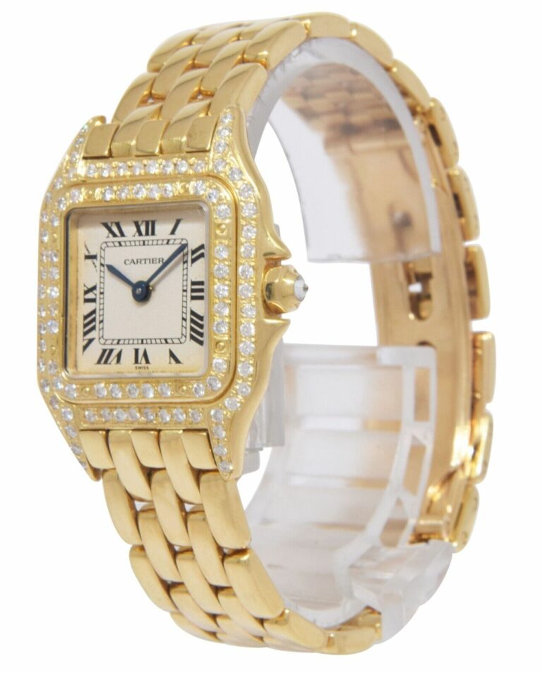 Cartier Panthere Small 18k Yellow Gold Diamond Bezel 
Lugs Ladies Quartz Watch