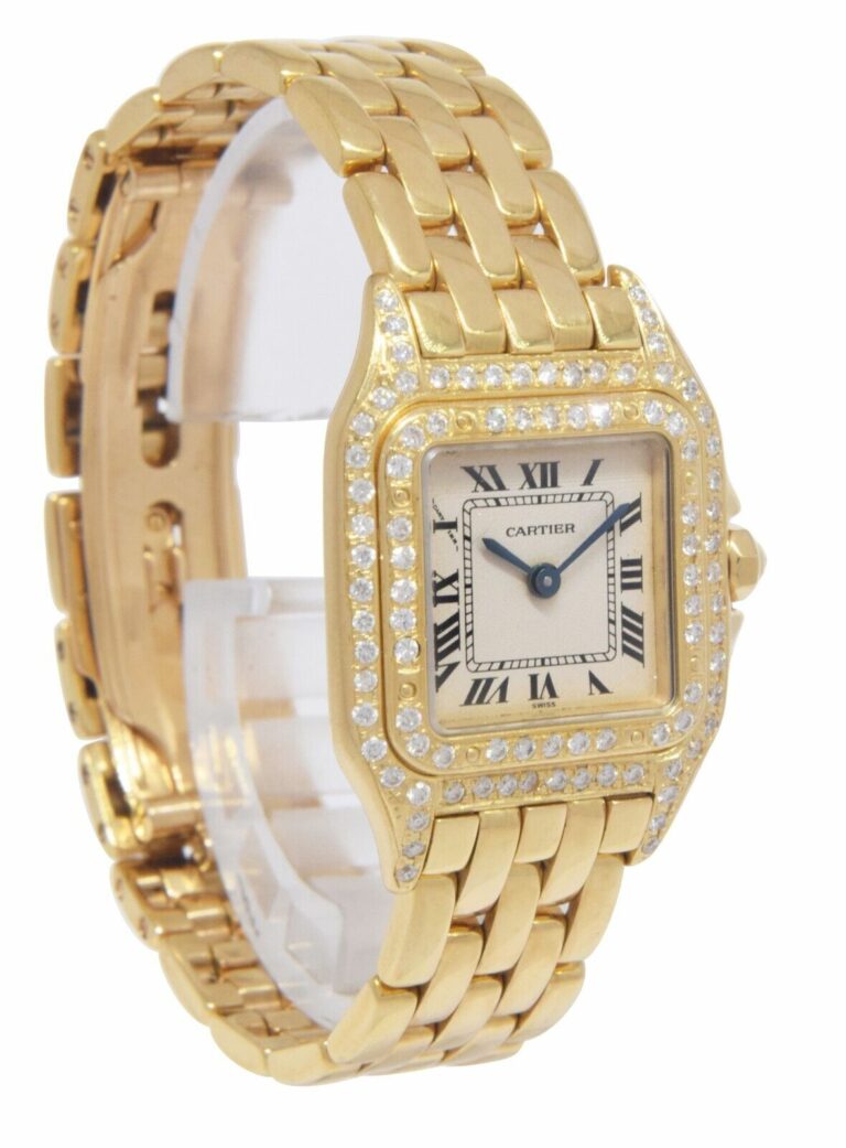 Cartier Panthere Small 18k Yellow Gold Diamond Bezel 
Lugs Ladies Quartz Watch