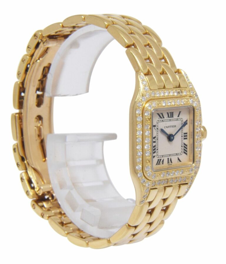 Cartier Panthere Small 18k Yellow Gold Diamond Bezel 
Lugs Ladies Quartz Watch