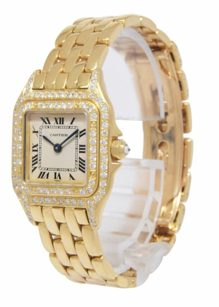 Cartier Panthere Small 18k Yellow Gold Diamond Bezel 
Lugs Ladies Quartz Watch