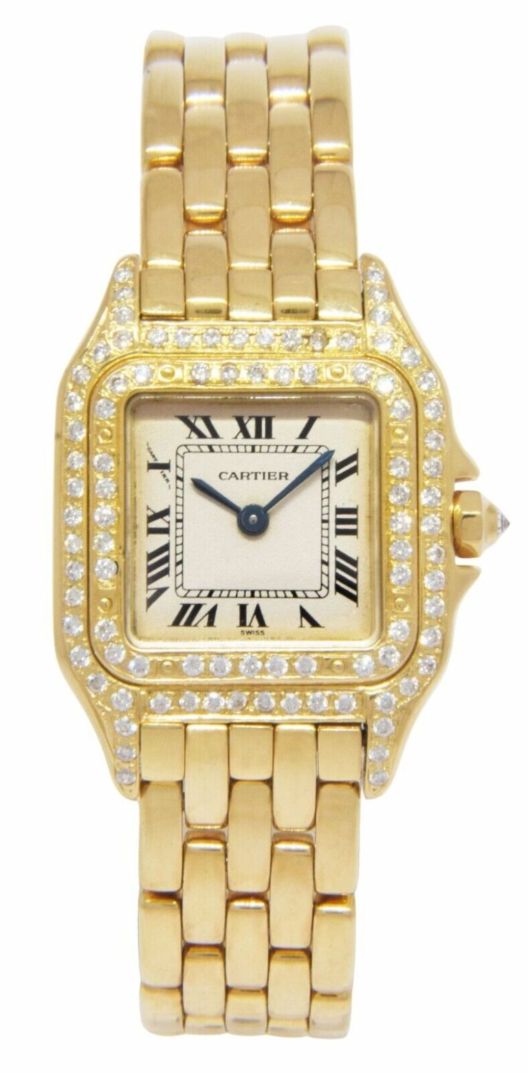 Cartier Panthere Small 18k Yellow Gold Diamond Bezel 
Lugs Ladies Quartz Watch