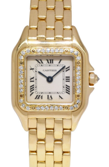 Cartier Panthere Small 18k Yellow Gold Diamond Bezel 
Lugs Ladies Quartz Watch