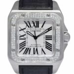 Cartier Santos 100 Steel Diamond Bezel Midsize Automatic Watch W20126x8 2878