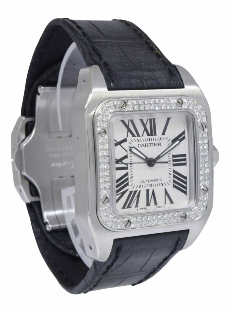 Cartier Santos 100 Steel Diamond Bezel Midsize Automatic Watch W20126x8 2878