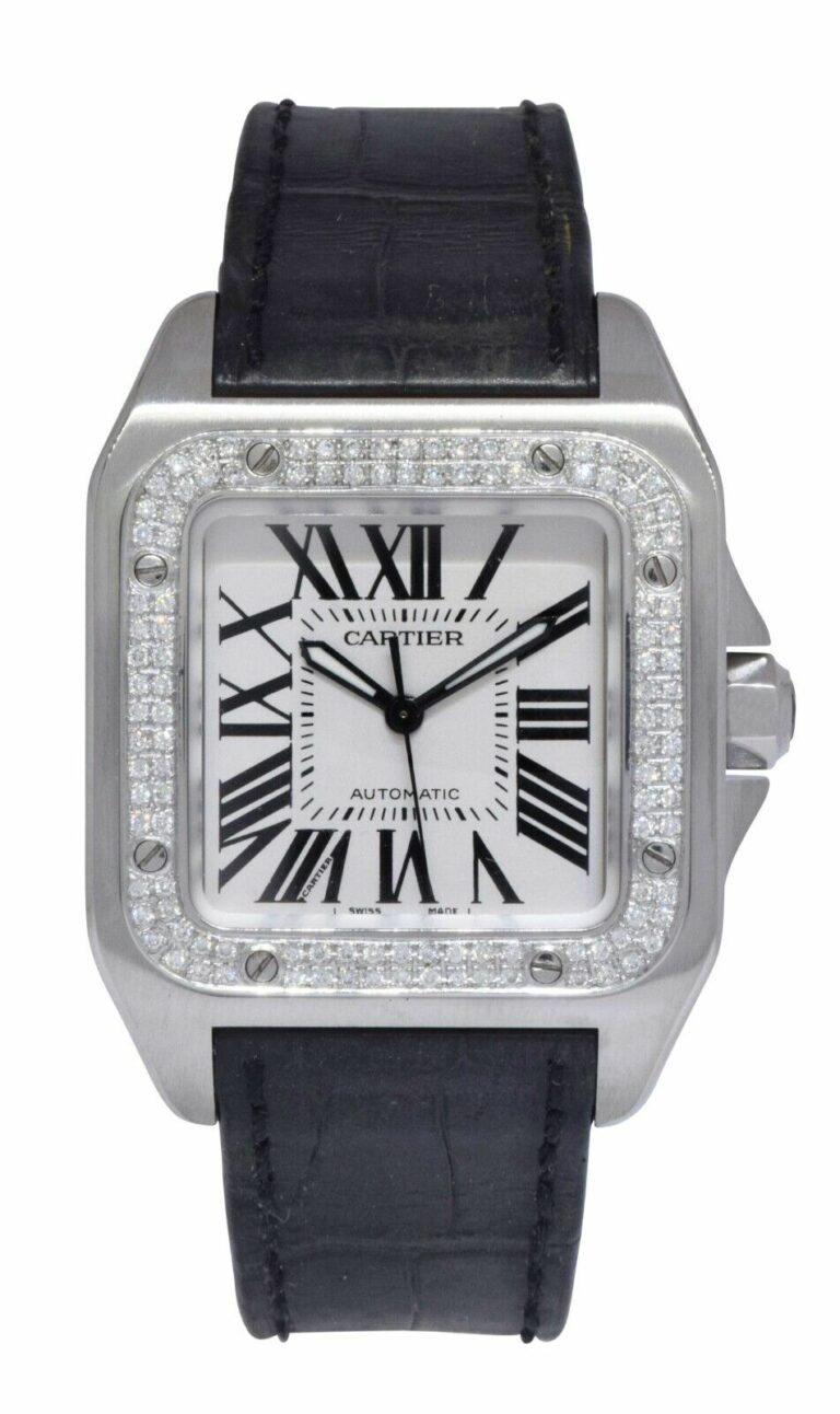 Cartier Santos 100 Steel Diamond Bezel Midsize Automatic Watch W20126x8 2878