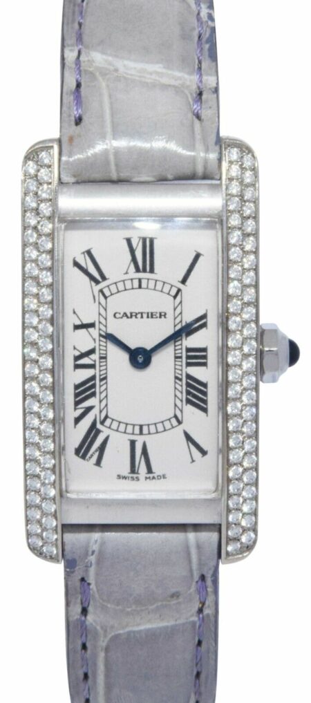 Cartier Tank Americaine Small 18k White Gold Diamond Ladies Quartz Watch 1713