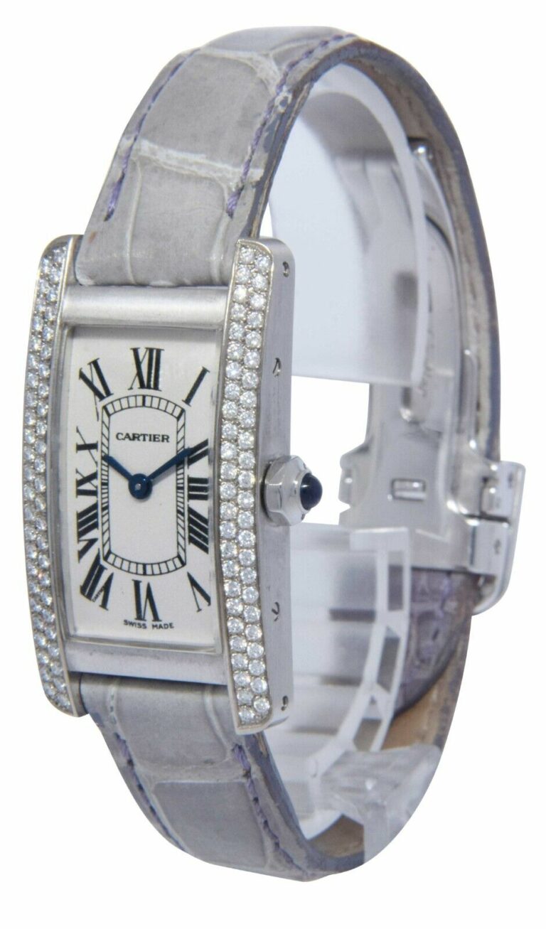 Cartier Tank Americaine Small 18k White Gold Diamond Ladies Quartz Watch 1713