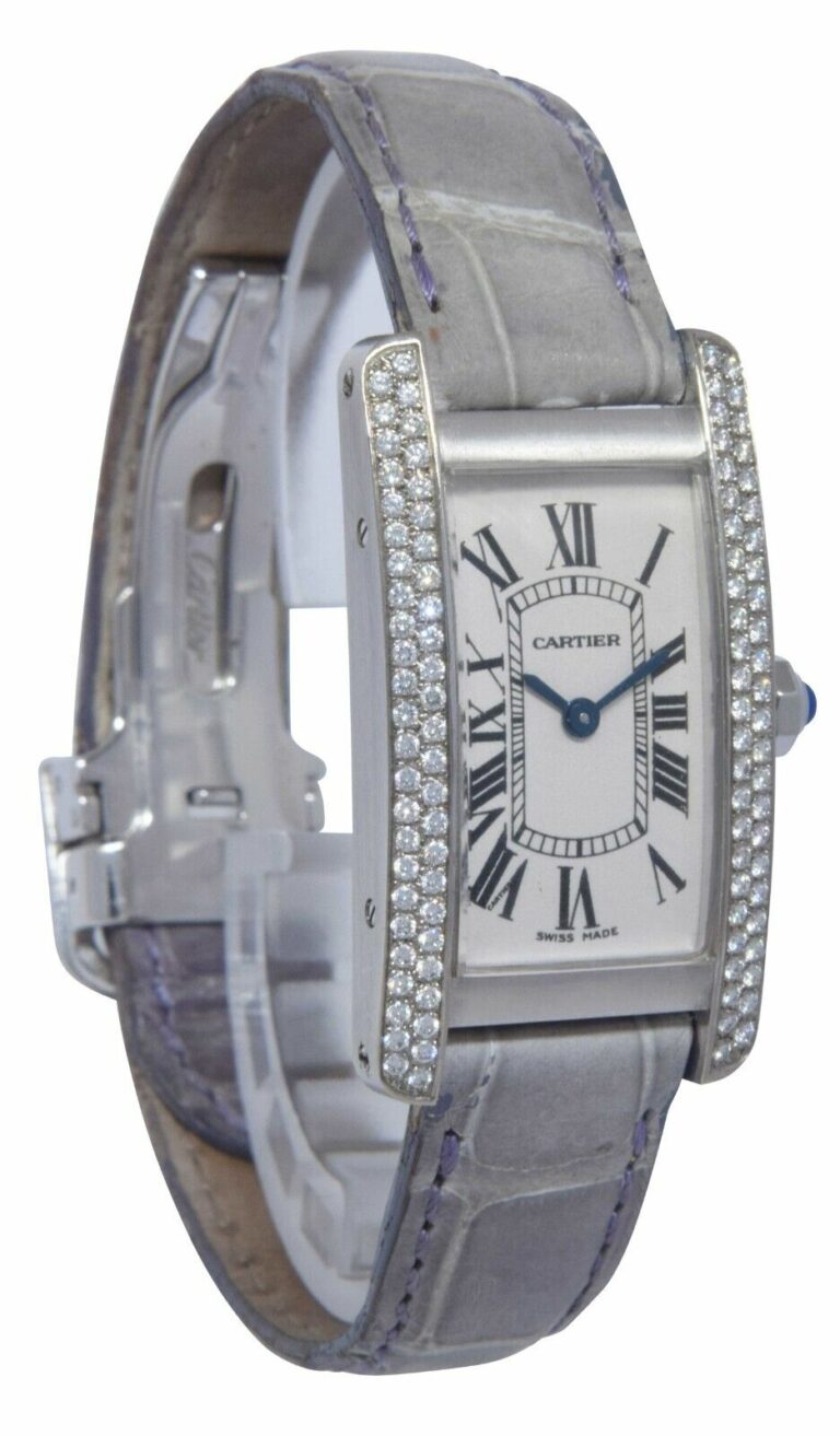 Cartier Tank Americaine Small 18k White Gold Diamond Ladies Quartz Watch 1713