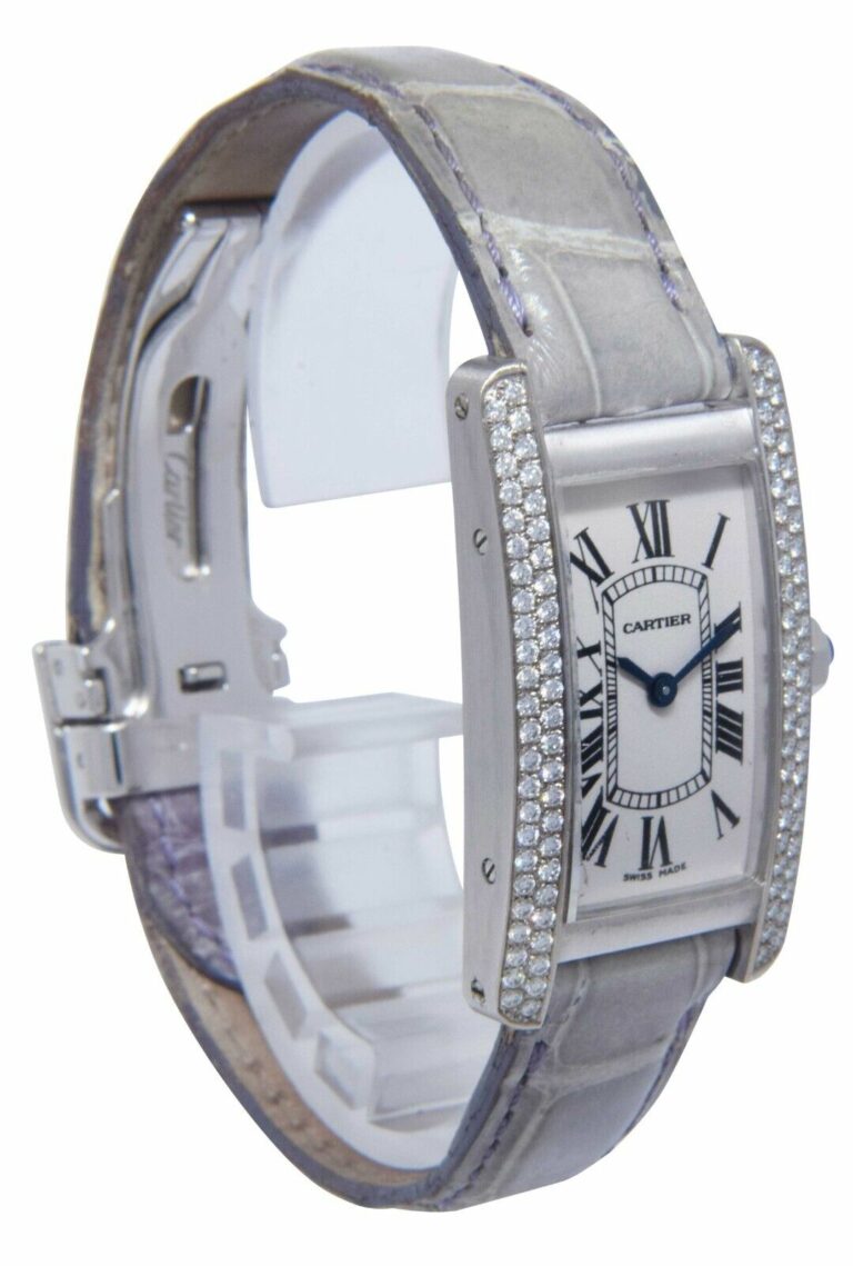 Cartier Tank Americaine Small 18k White Gold Diamond Ladies Quartz Watch 1713