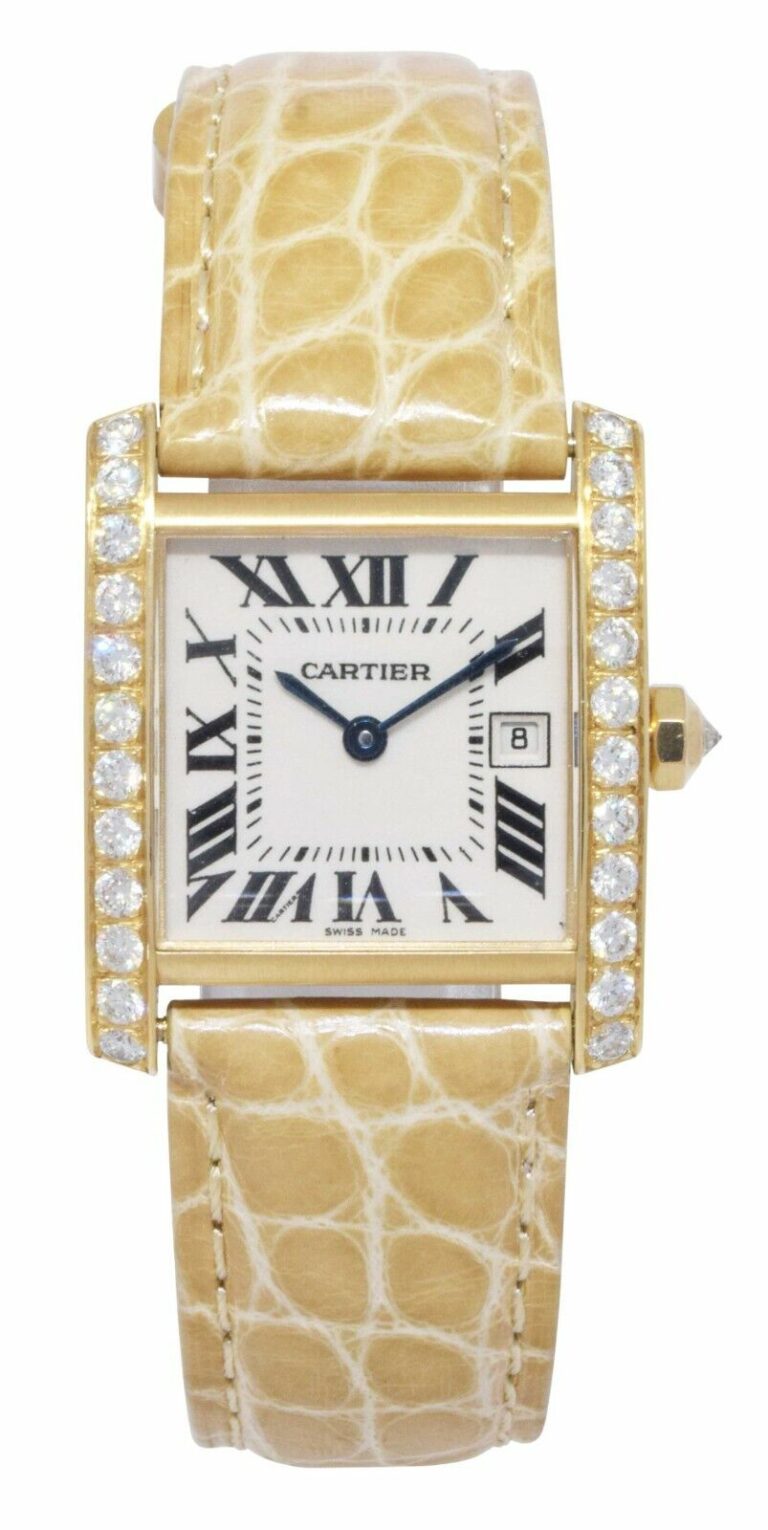 Cartier Tank Francaise 18k Yellow Gold Diamond Bezel Ladies Midsize Watch 2466