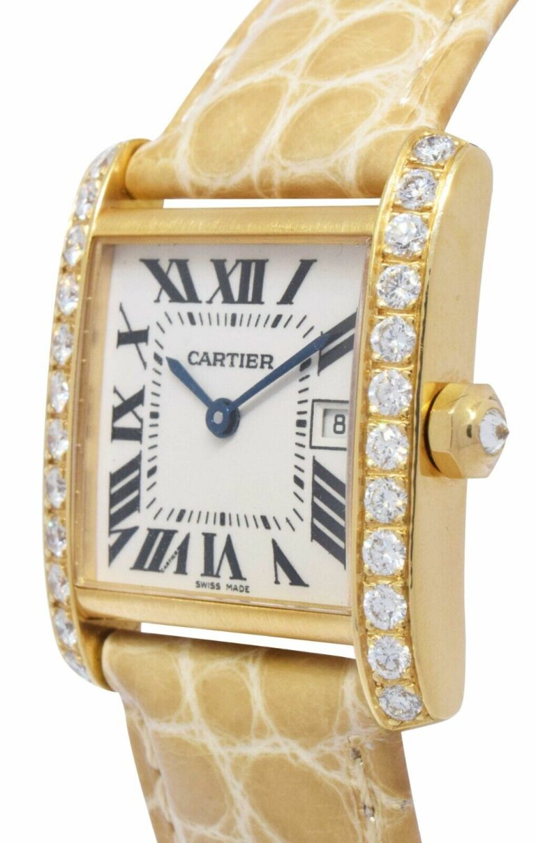 Cartier Tank Francaise 18k Yellow Gold Diamond Bezel Ladies Midsize Watch 2466