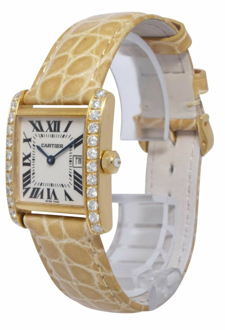 Cartier Tank Francaise 18k Yellow Gold Diamond Bezel Ladies Midsize Watch 2466