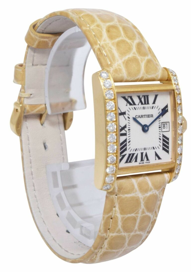 Cartier Tank Francaise 18k Yellow Gold Diamond Bezel Ladies Midsize Watch 2466