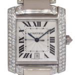 Cartier Tank Francaise Large 18k White Gold Diamond Ladies Automatic Watch 2366