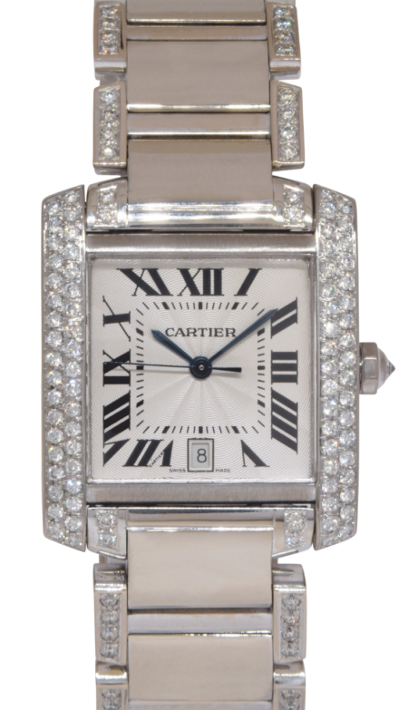 Cartier Tank Francaise Large 18k White Gold Diamond Ladies Automatic Watch 2366