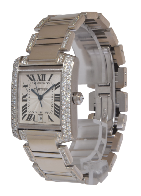 Cartier Tank Francaise Large 18k White Gold Diamond Ladies Automatic Watch 2366