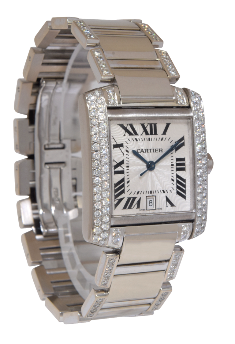 Cartier Tank Francaise Large 18k White Gold Diamond Ladies Automatic Watch 2366