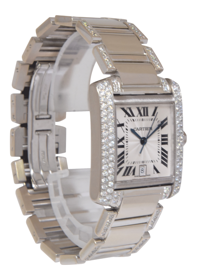 Cartier Tank Francaise Large 18k White Gold Diamond Ladies Automatic Watch 2366