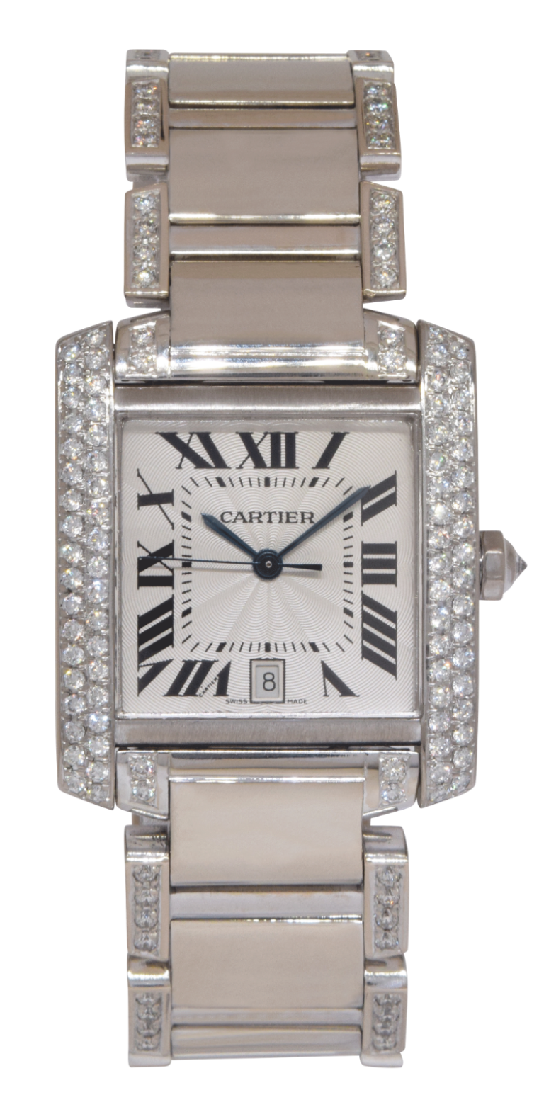 Cartier Tank Francaise Large 18k White Gold Diamond Ladies Automatic Watch 2366