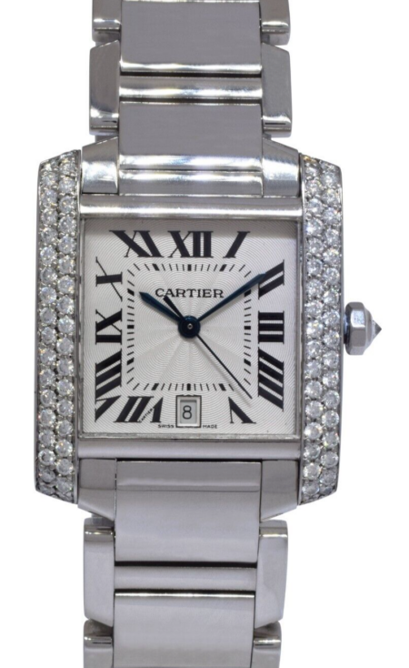 Cartier Tank Francaise Large Stainless Steel Diamond Ladies Automatic Watch 2302