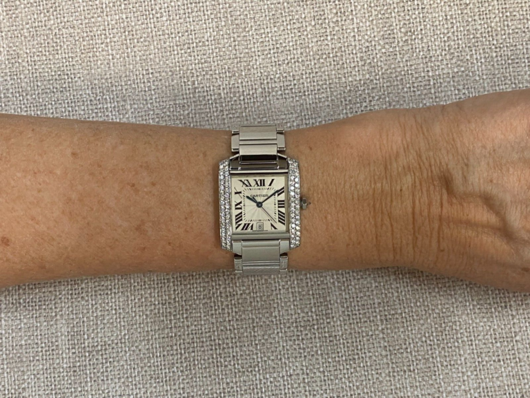 Cartier Tank Francaise Large Stainless Steel Diamond Ladies Automatic Watch 2302