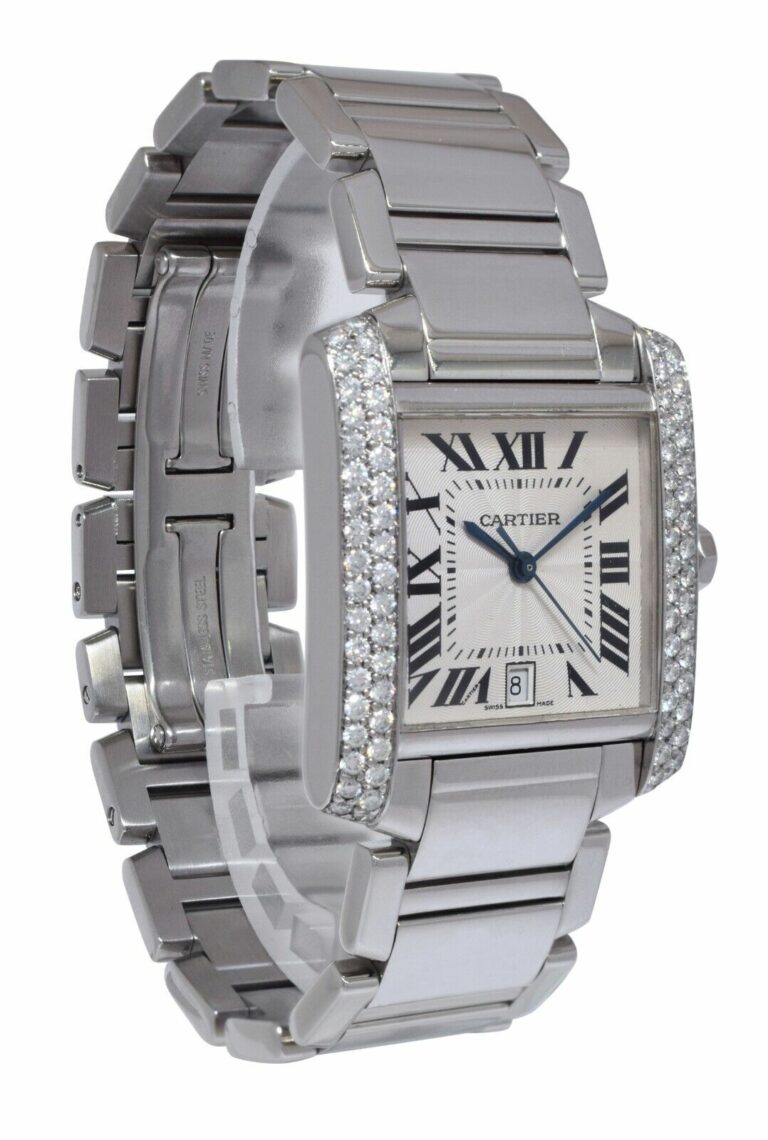 Cartier Tank Francaise Large Stainless Steel Diamond Ladies Automatic Watch 2302