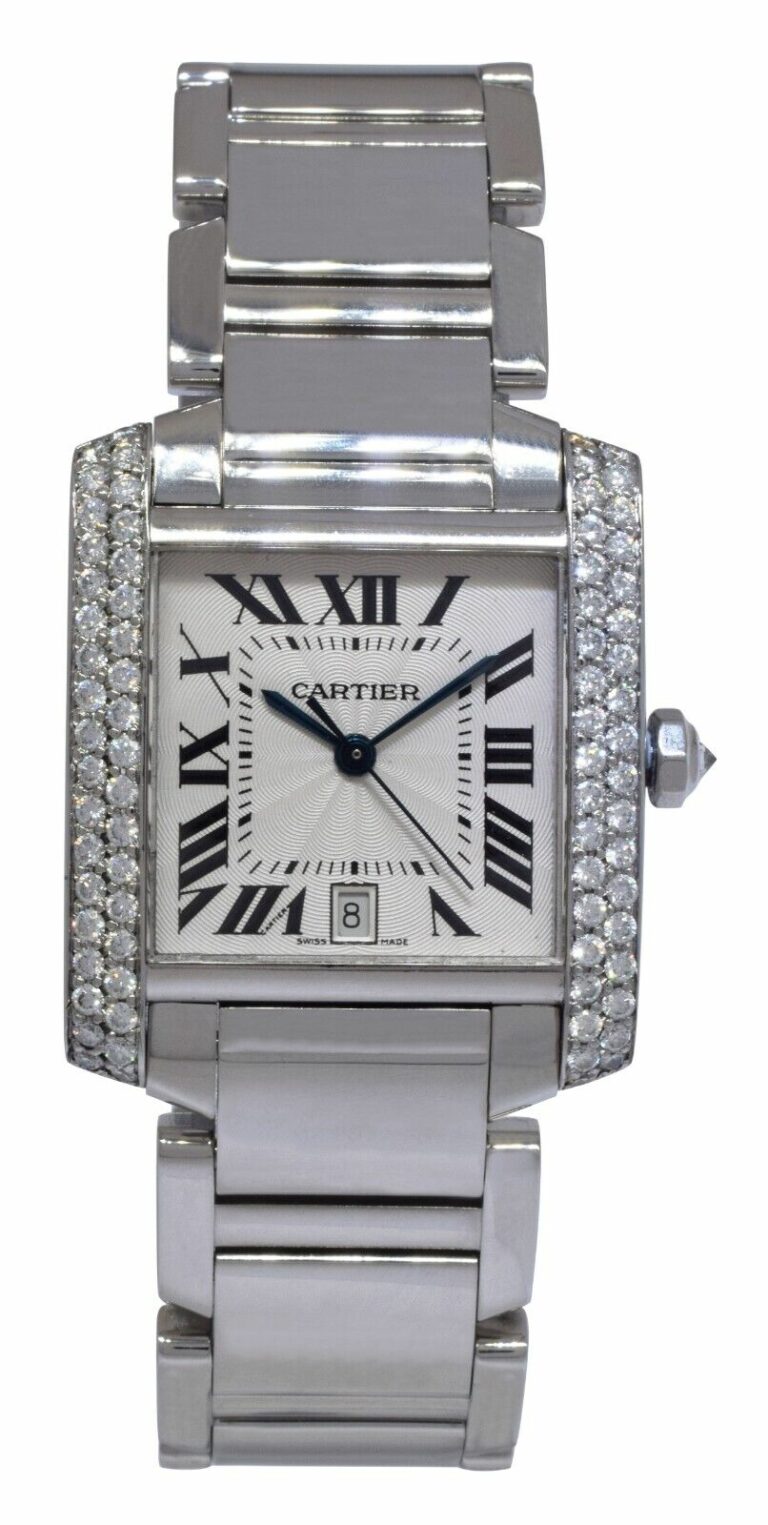 Cartier Tank Francaise Large Stainless Steel Diamond Ladies Automatic Watch 2302