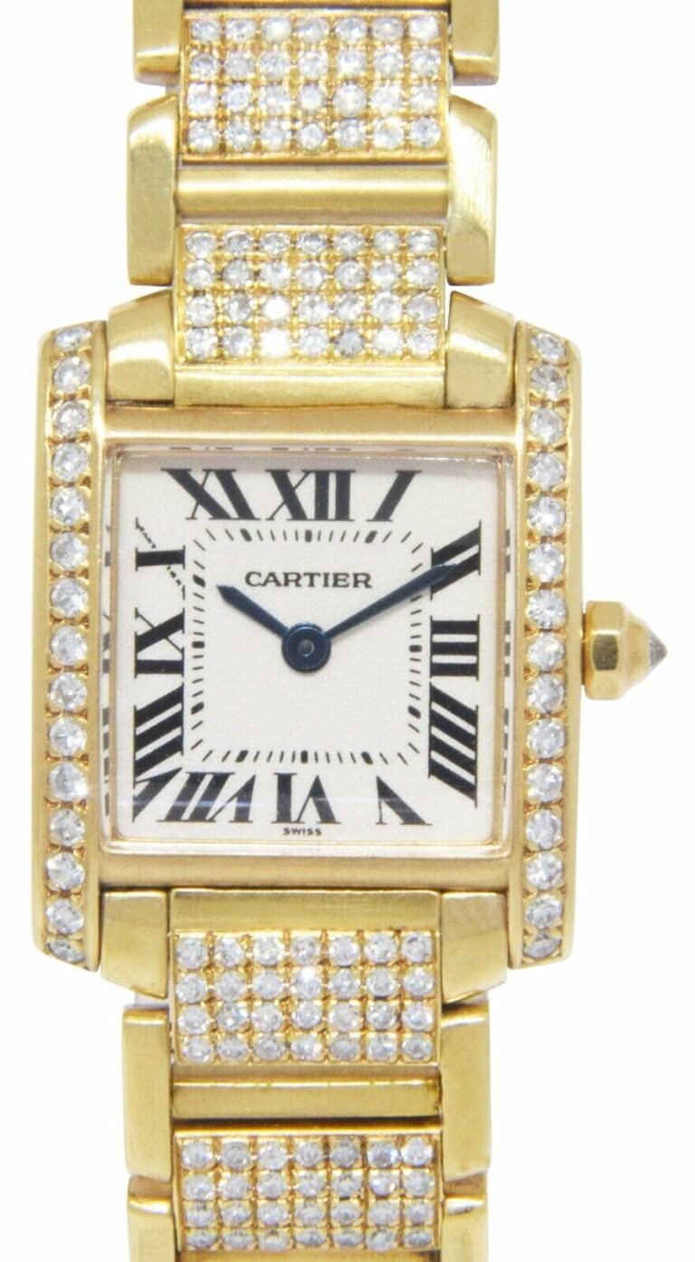 Cartier Tank Francaise Small 18k Yellow Gold 6.00 Ct Diamond Ladies Watch 1820