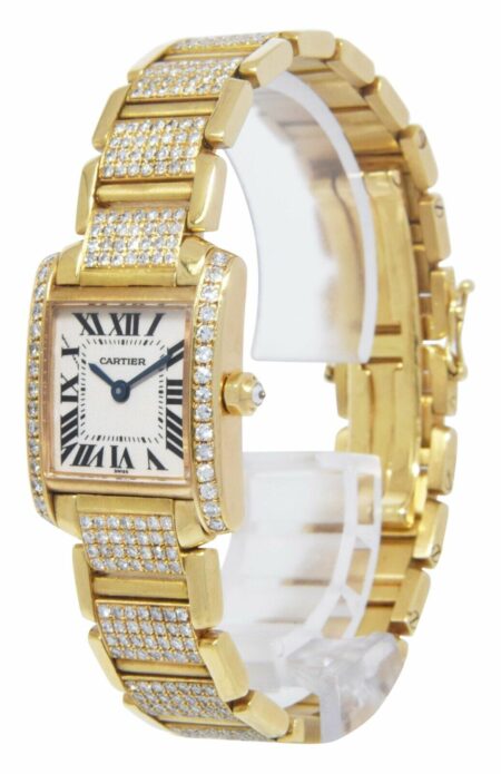 Cartier Tank Francaise Small 18k Yellow Gold 6.00 Ct Diamond Ladies Watch 1820