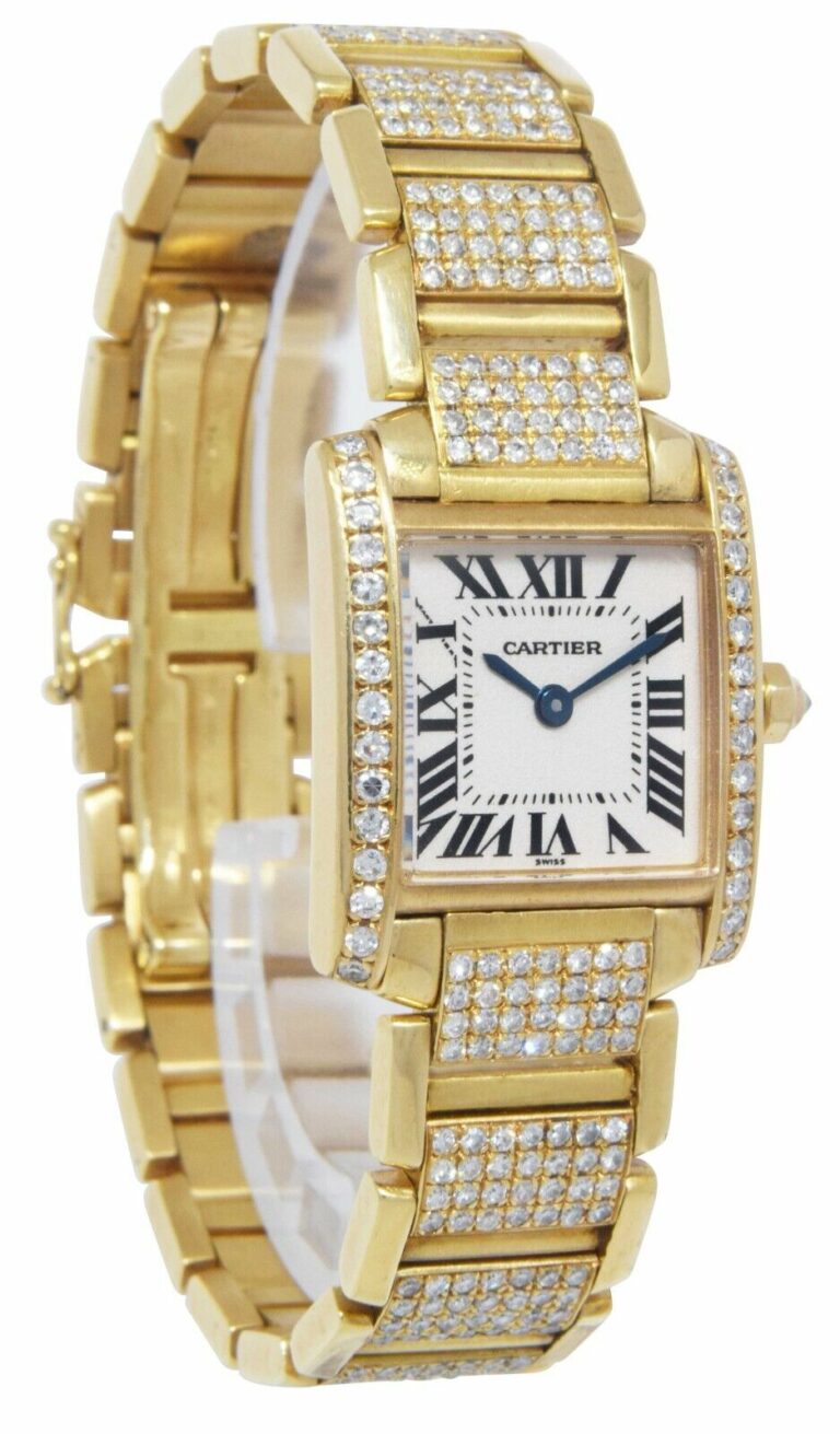 Cartier Tank Francaise Small 18k Yellow Gold 6.00 Ct Diamond Ladies Watch 1820