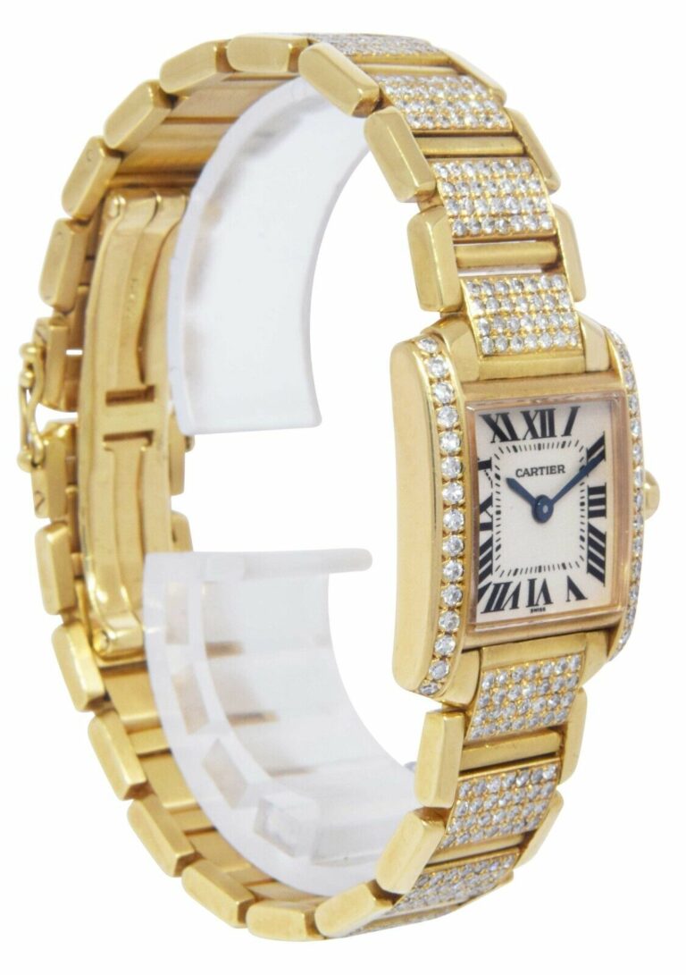 Cartier Tank Francaise Small 18k Yellow Gold 6.00 Ct Diamond Ladies Watch 1820