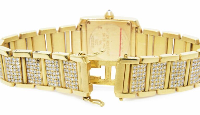 Cartier Tank Francaise Small 18k Yellow Gold 6.00 Ct Diamond Ladies Watch 1820