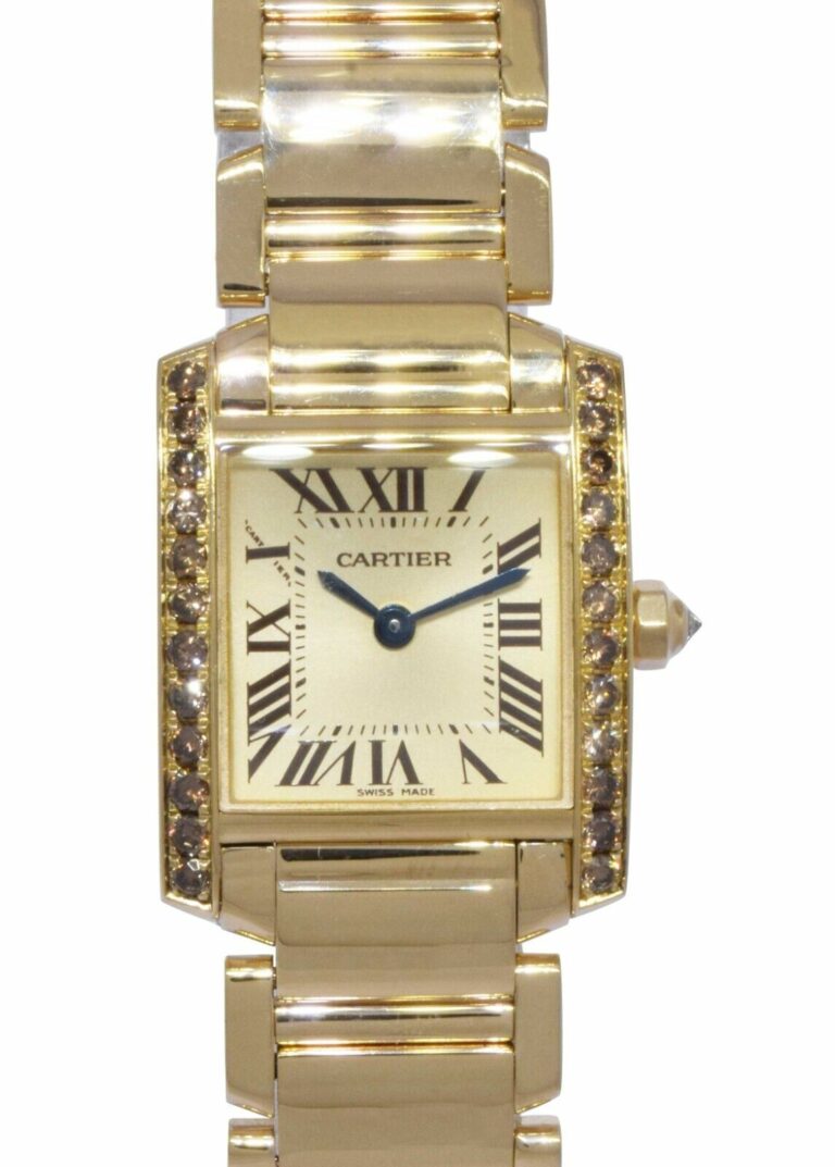 Cartier Tank Francaise Small 18k Yellow Gold Champagne Diamond Ladies Watch 2385