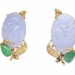 Carved Lavender Jade 
Green Jade 14k Yellow Gold Clip Earrings