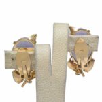 Carved Lavender Jade 
Green Jade 14k Yellow Gold Clip Earrings