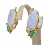 Carved Lavender Jade 
Green Jade 14k Yellow Gold Clip Earrings