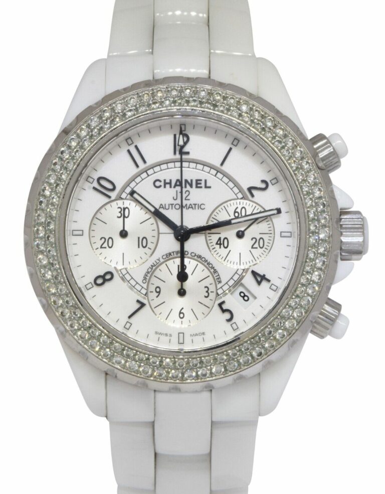 Chanel J12 Chronograph White Ceramic 
Diamond Bezel Ladies 41mm Automatic Watch