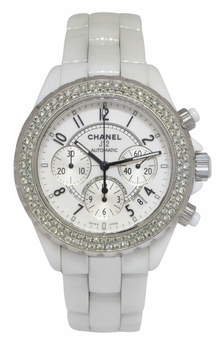 Chanel J12 Chronograph White Ceramic 
Diamond Bezel Ladies 41mm Automatic Watch