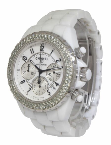 Chanel J12 Chronograph White Ceramic & Diamond Bezel Ladies 41mm Automatic Watch