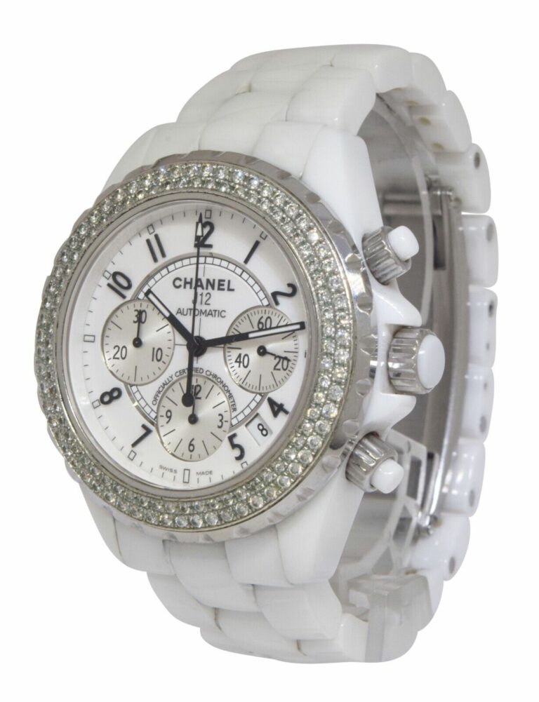 Chanel J12 Chronograph White Ceramic 
Diamond Bezel Ladies 41mm Automatic Watch