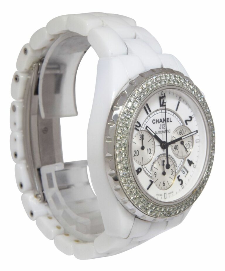 Chanel J12 Chronograph White Ceramic 
Diamond Bezel Ladies 41mm Automatic Watch