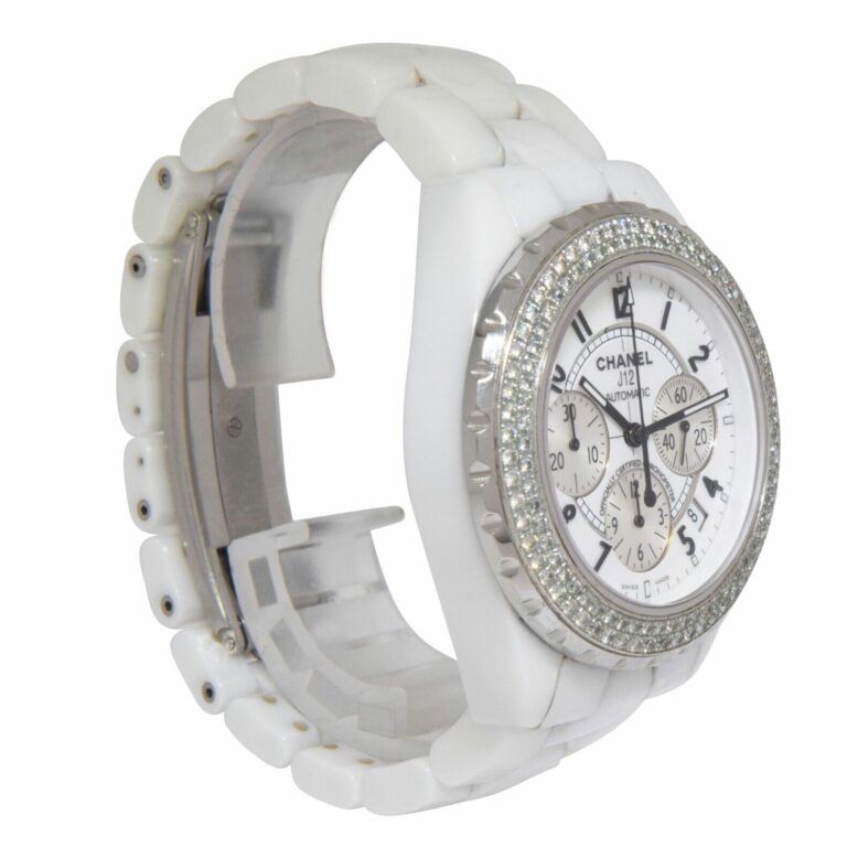 Chanel J12 Chronograph White Ceramic 
Diamond Bezel Ladies 41mm Automatic Watch