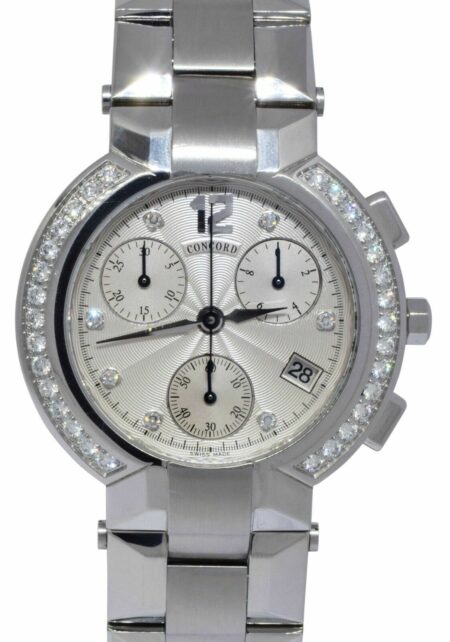 Concord La Scala Chronograph Steel Diamond 38mm Quartz Watch 14.C5.1891 S