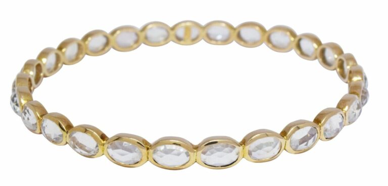 Crystal 
18k Yellow Gold Ladies Bangle Bracelet 7